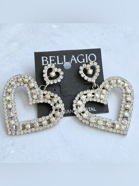 Bellagio - Iridescent Crystal Heart Drop Earrings - Silver